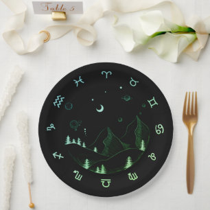 Plato De Papel Paisaje de montaña de ruedas zodiac  