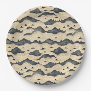 Plato De Papel Paisaje de nubes de montaña antiguas (8)