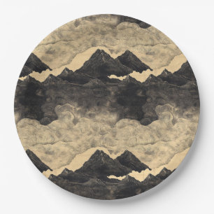 Plato De Papel Paisaje de nubes de montaña vintage (2)