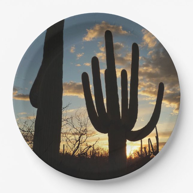 Plato De Papel Paisaje del desierto de Saguaro Sunset II Arizona (Anverso)