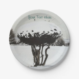 Plato De Papel paisaje festivo único de nieve en navidades