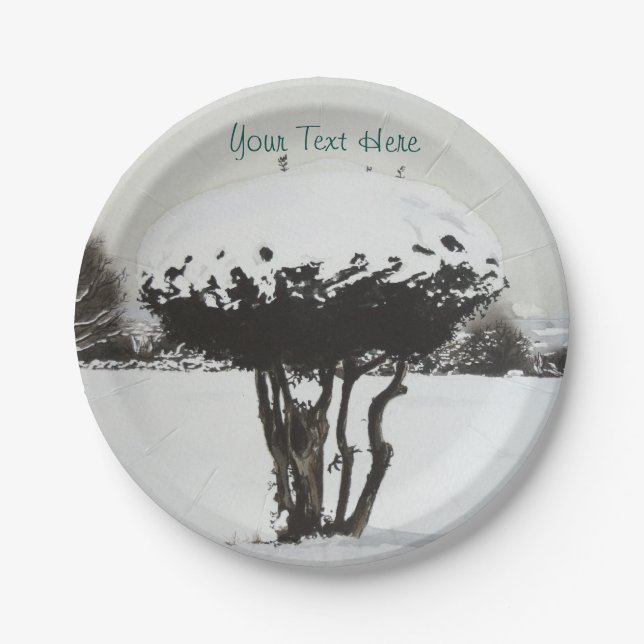 Plato De Papel paisaje festivo único de nieve en navidades (Anverso)