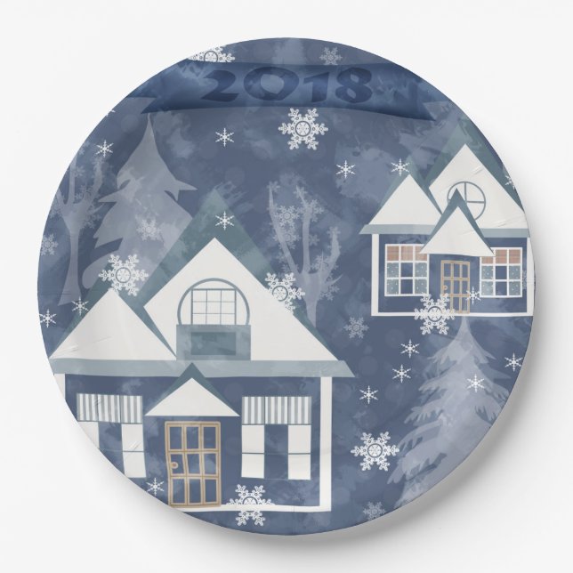 Plato De Papel Paisaje invernal (Anverso)