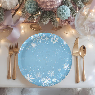 Plato De Papel Paisaje Invernal Copo de Nieve Azul