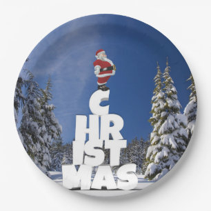 Plato De Papel paisaje invernal de los navidades