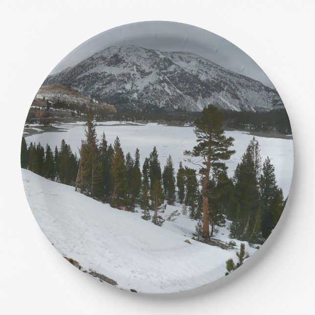 Plato De Papel Paisaje invernal Snowy Ellery Lake California (Anverso)
