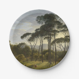 Plato De Papel Paisaje italiano con pinos paraguas (Voogd)