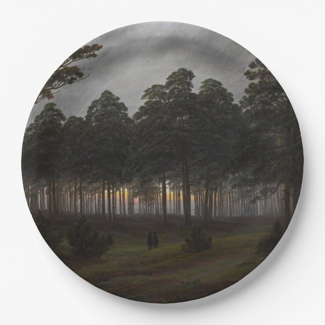 Plato De Papel Paisaje nocturno (por Caspar David Friedrich) (Anverso)