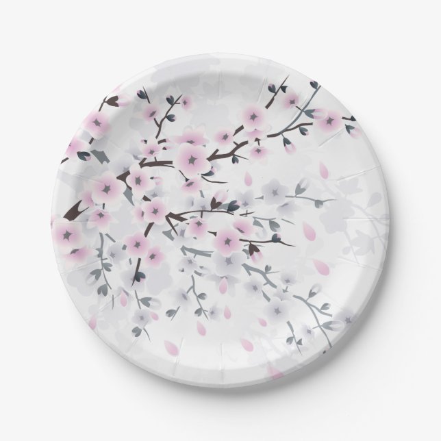 Plato De Papel Paisaje Pastel Cherry Blossom (Anverso)