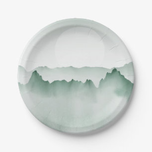 Plato De Papel Paisaje pintado a mano de la montaña de la