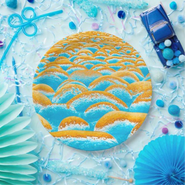 Plato De Papel Paisaje rocoso azul y marrón (Fiesta)
