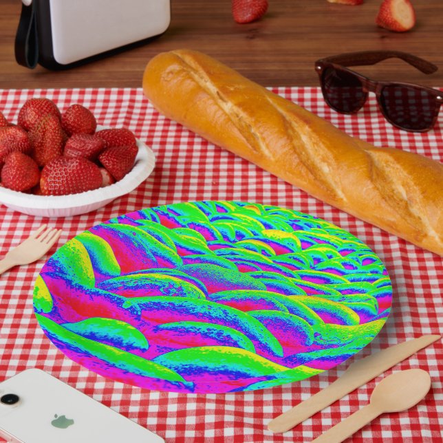 Plato De Papel Paisaje rocoso azul y verde (Picnic)