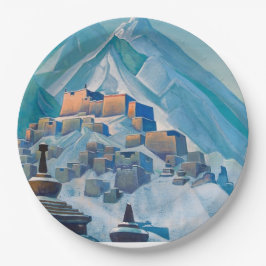 Plato De Papel Paisaje tibetano en los picos de la montaña Himala