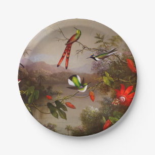 Plato De Papel Paisaje tropical con 10 Hummingbirds Heade