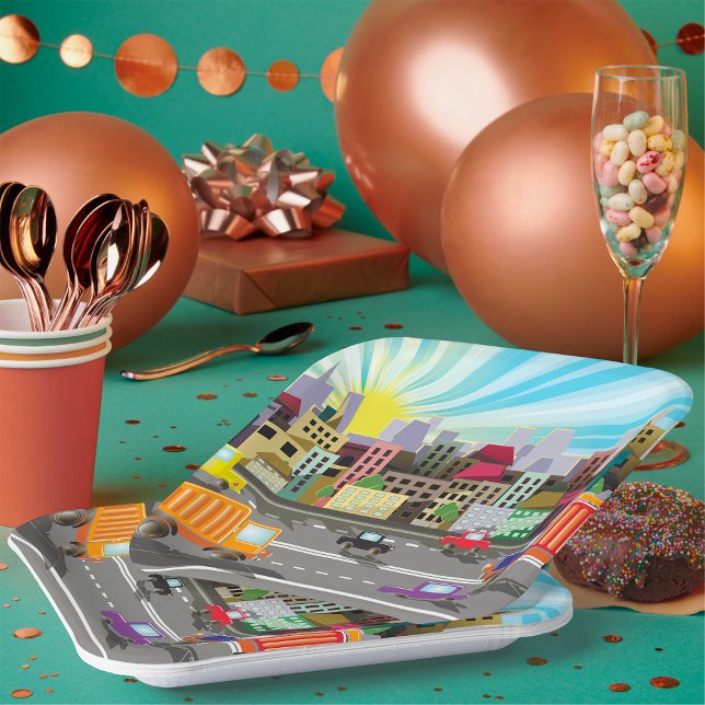 Plato De Papel Paisaje Y Tráfico De La Ciudad Por Carretera (Subido por el creador)