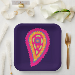 Plato De Papel Paisley Colorido