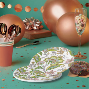 Plato De Papel Paisley Garden Stylized Floral Embroidery
