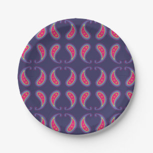 Plato De Papel Paisley morada y rosa