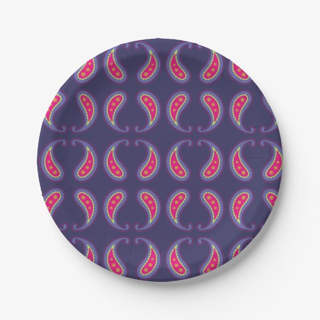 Plato De Papel Paisley morada y rosa (Anverso)