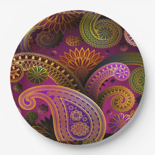 Plato De Papel Paisley Purple