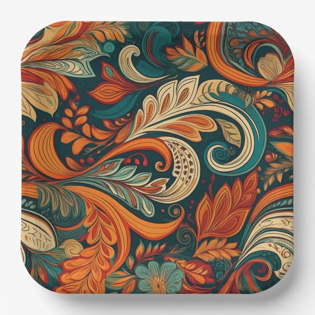 Plato De Papel Paisley Swirl Paper Plate (Anverso)