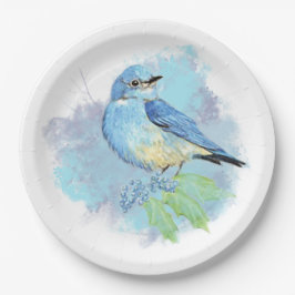 Plato De Papel Pájaro azul acuarela arte de jardín azul bonito