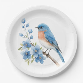 Plato De Papel Pájaro azul con flores azules
