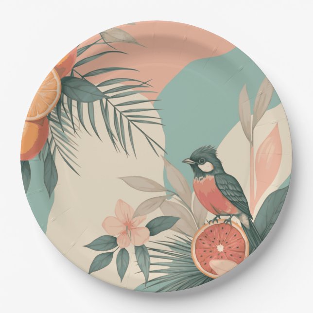 Plato De Papel Pájaro bostezante tropical (Anverso)