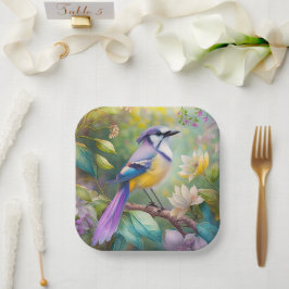 Plato De Papel Pájaro de fantasía arrendajo azul violáceo