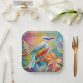 Plato De Papel Pájaro de Fantasía de Pechuga Roja con Billar Rosa
