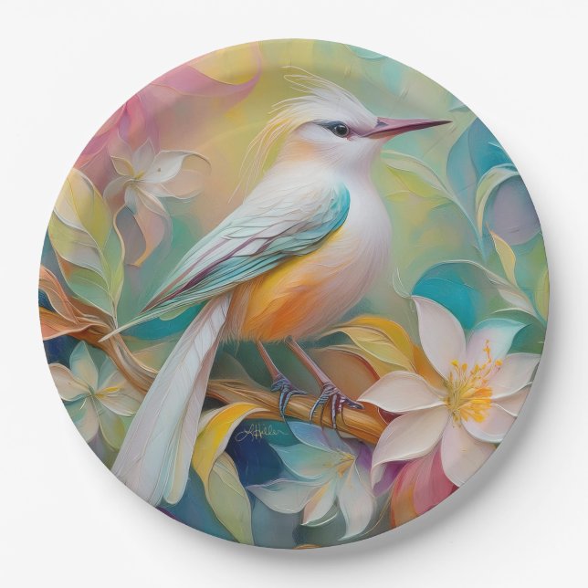 Plato De Papel Pájaro de Fantasía Rumped Dorado (Anverso)