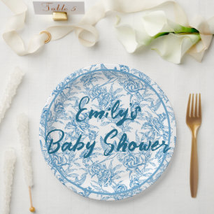 Plato De Papel Pájaro de inodoro y flores personalizadas Nombre C