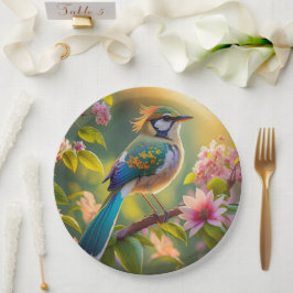 Plato De Papel Pájaro de la Fantasía Verde azulada con Cabecera V