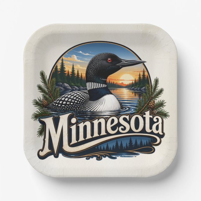 Plato De Papel Pájaro estatal de Minnesota Loon (Anverso)
