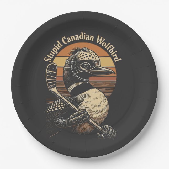 Plato De Papel Pájaro Lobo Canadiense Estúpido (Anverso)