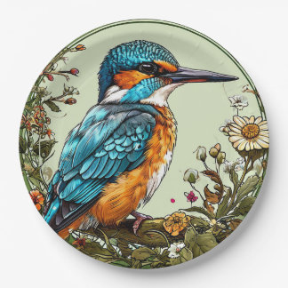 Plato De Papel Pájaro Martín Pescador Vibrante