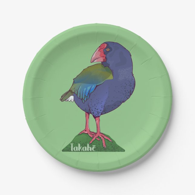 Plato De Papel Pájaro Takahe NZ (Anverso)
