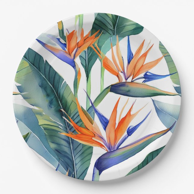 Plato De Papel Pájaro tropical de patrón de paraíso (Anverso)