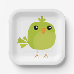 Plato De Papel Pájaro Verde Dibujos Animados  