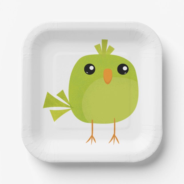 Plato De Papel Pájaro Verde Dibujos Animados   (Anverso)