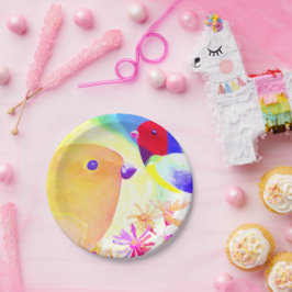Plato De Papel Pájaros Brillantes de Tie-Dye