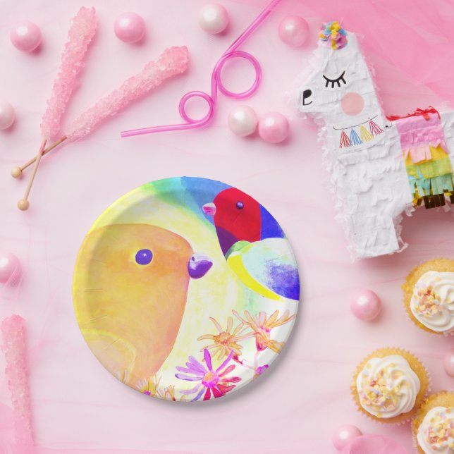 Plato De Papel Pájaros Brillantes de Tie-Dye (Fiesta)