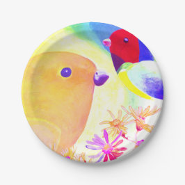 Plato De Papel Pájaros Brillantes de Tie-Dye