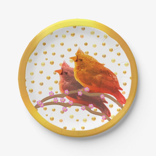 Plato De Papel Pájaros Cardenales Lindos (Anverso)