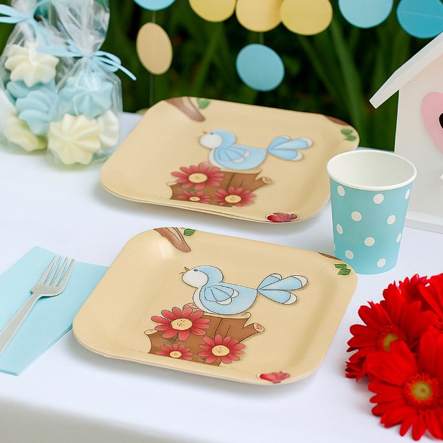 Plato De Papel Pájaros de Primavera (Subido por el creador)