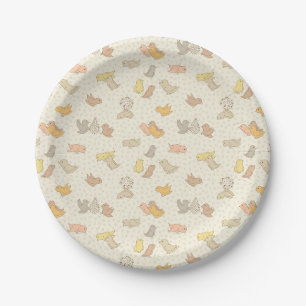 Plato De Papel Pájaros pequeños y plumas en beige - patrón.