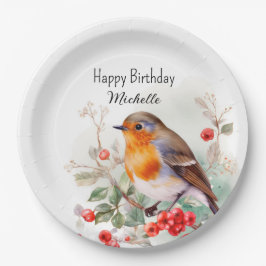 Plato De Papel Pájaros Vintage Robin Petirrojo Cumpleaños Nombre