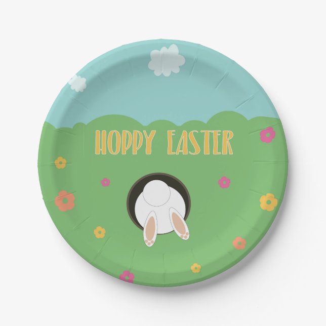 Plato De Papel Palabra divertida calabaza Hoppy Easter con coneji (Anverso)
