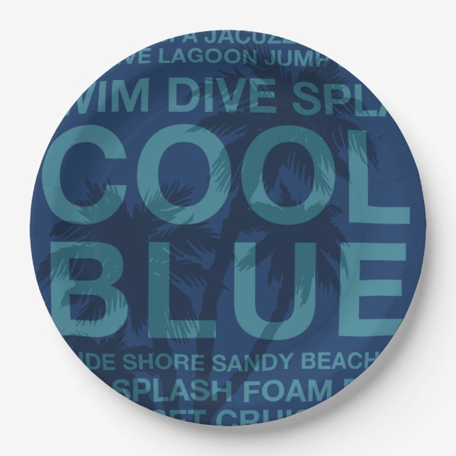 Plato De Papel Palabras de verano junto a la piscina y el árbol d (Anverso)