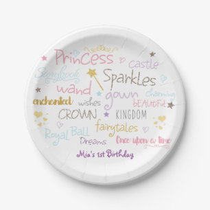 Plato De Papel Palabras PRINCESS Cute las placas Fiestas de cumpl